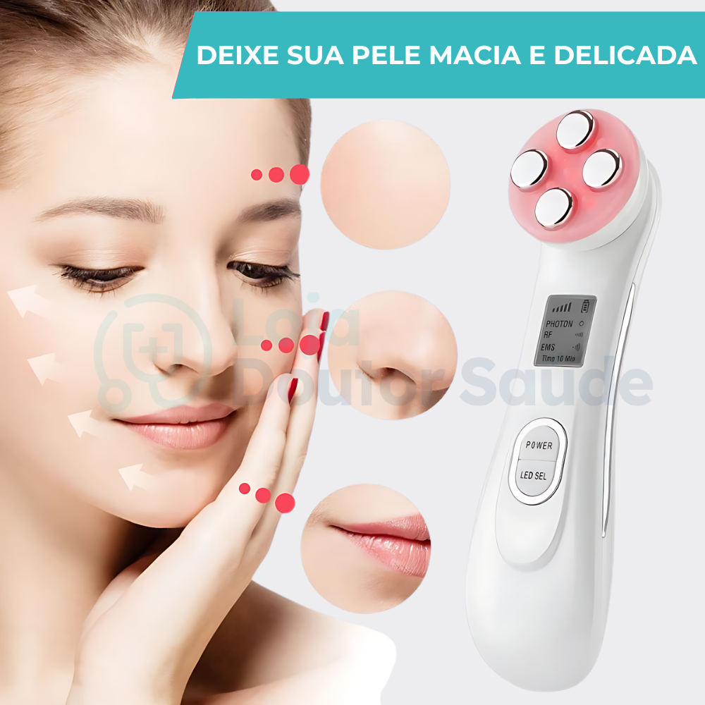 Massageador Facial Com Radiofrequência E Luz LED 5 Em 1